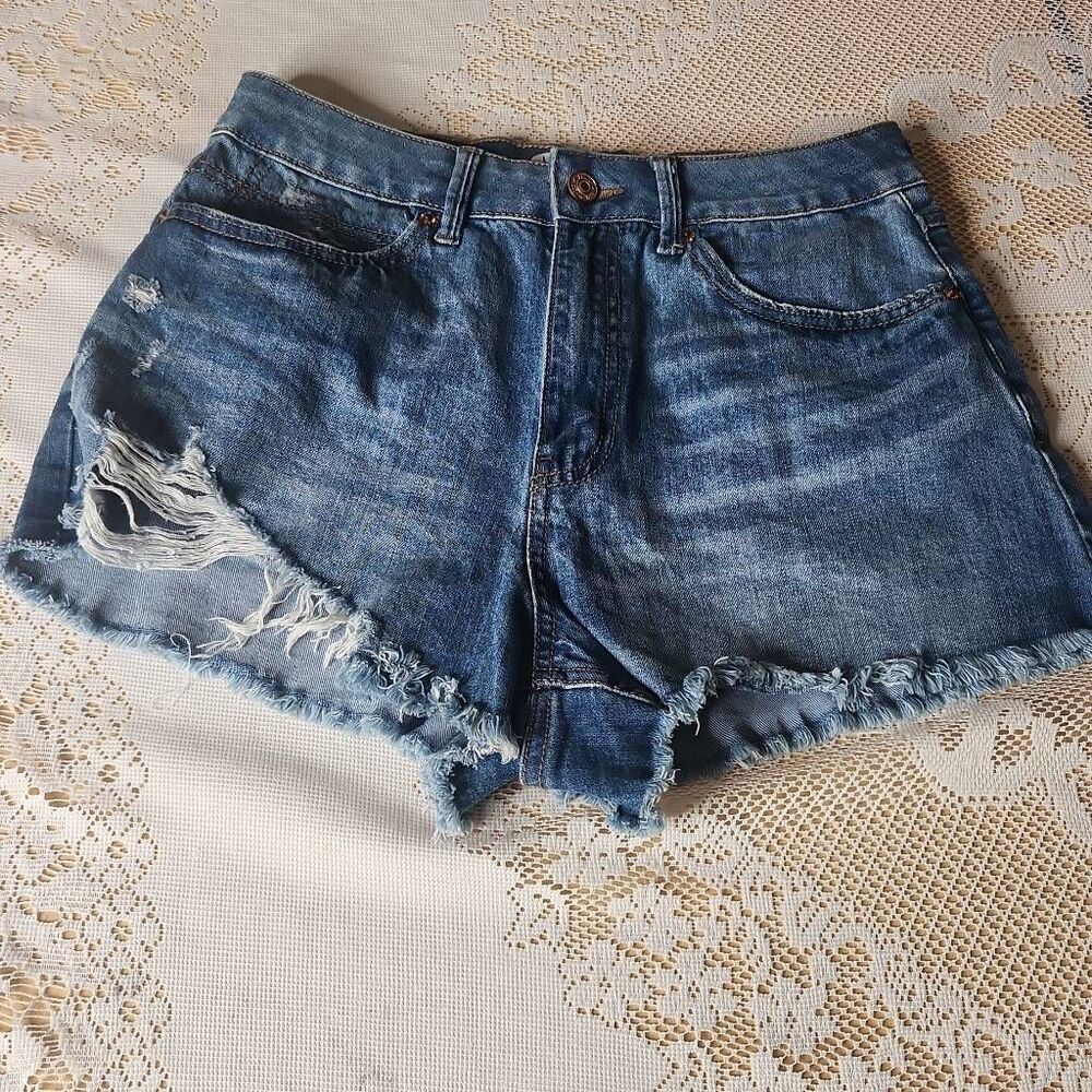 Rewash peace love eco high rise distressed mom jean shorts waist 29"